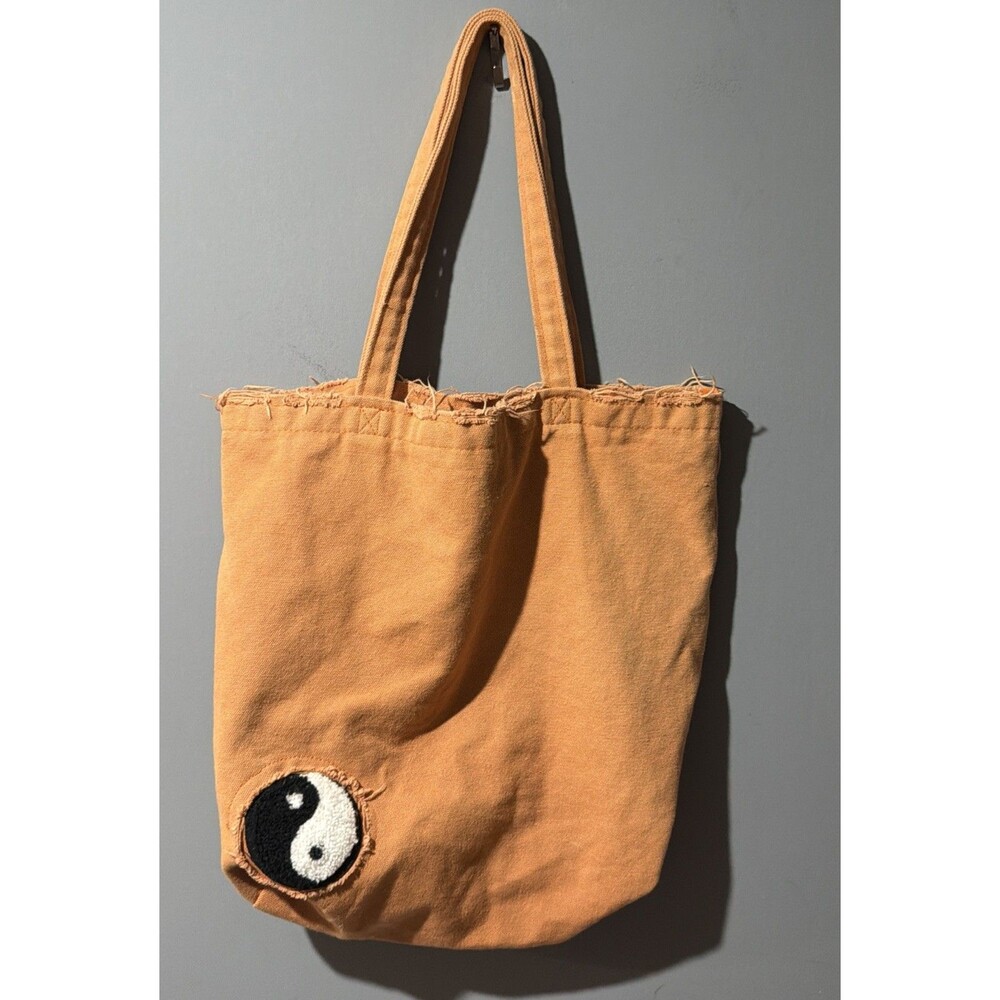 Urban Outfitters Orange Canvas Tote Bag Chenille Taiqi Yin Yang logo 13''X12''